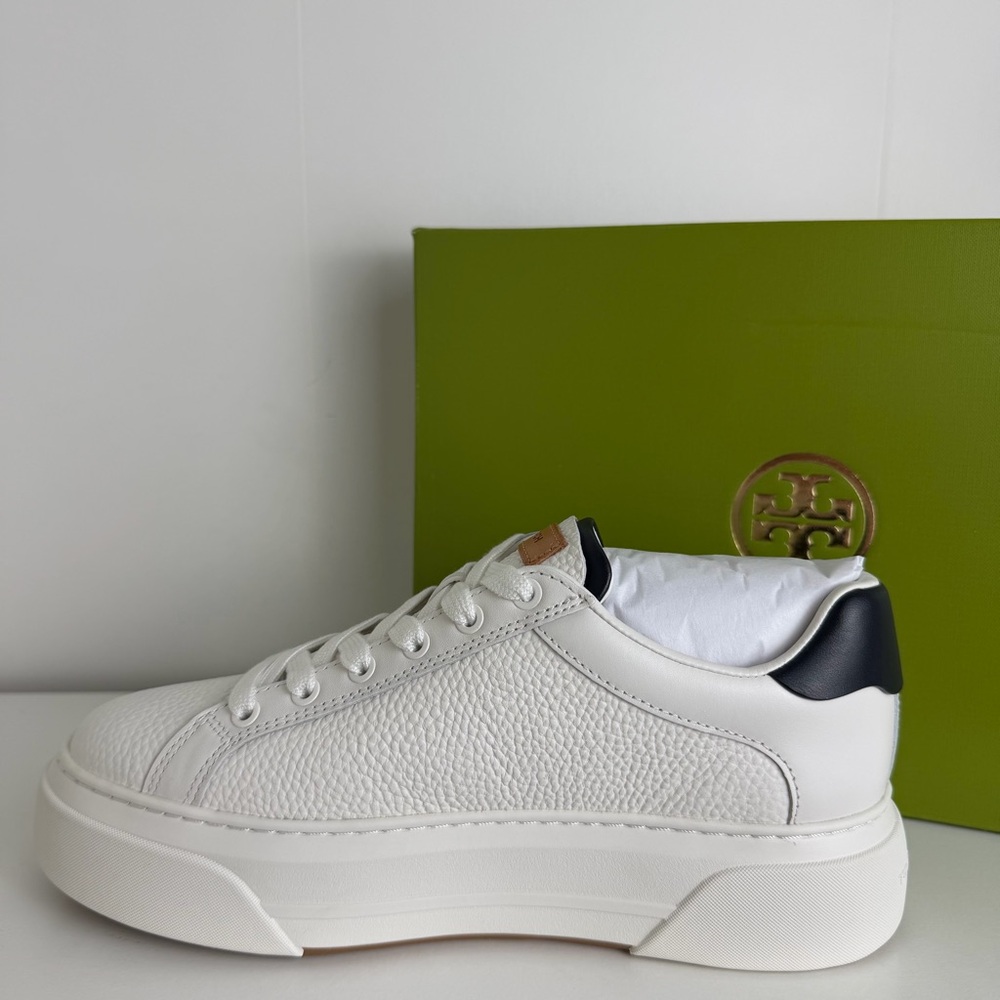 Tory Burch White and Navy Leather Sneakers - Picture 3 of 16